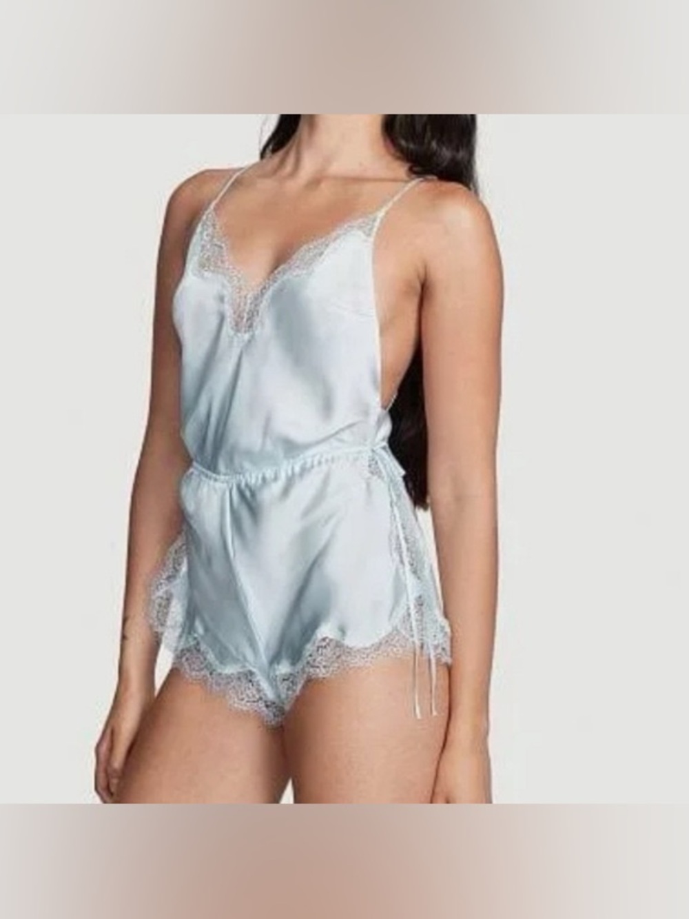Victoria's Secret Light Blue Satin Lace Romper